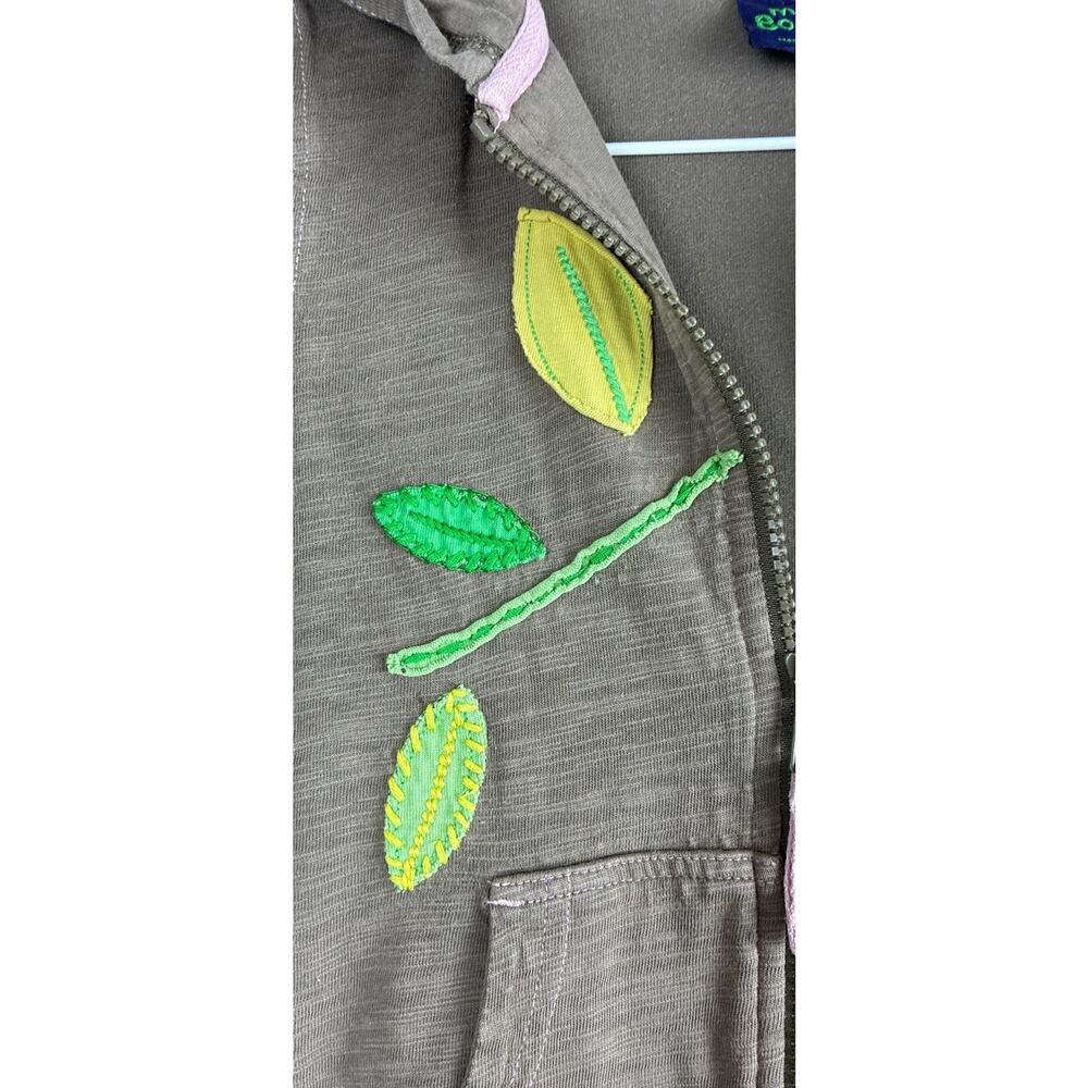 Mini Boden Brown Hoodie Jacket with Pink Flower and Green Leaf Appliqué - Picture 3 of 10